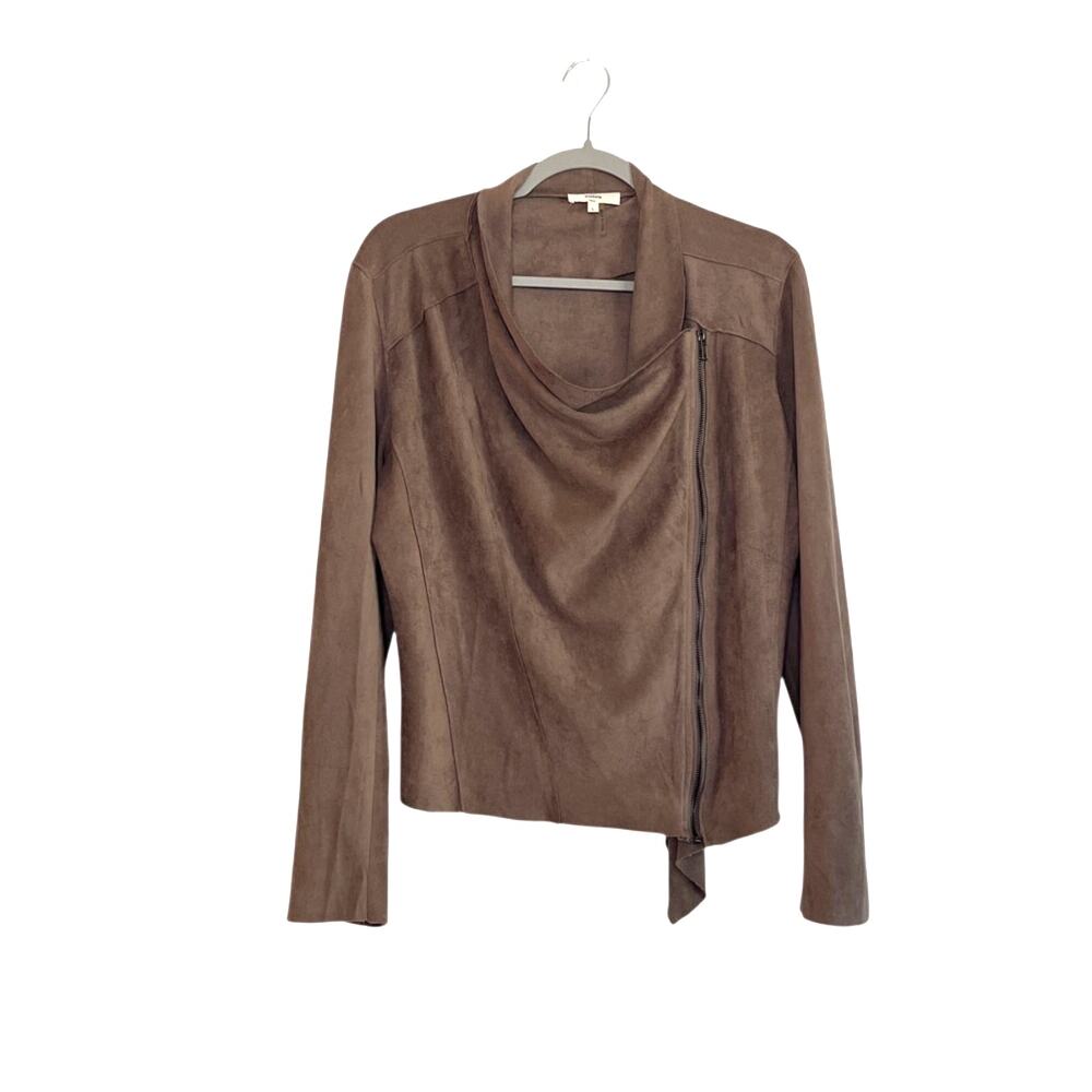 Entro Womens Faux Suede Lightweight Moto Jacket Brown Size Large Stretch Casual